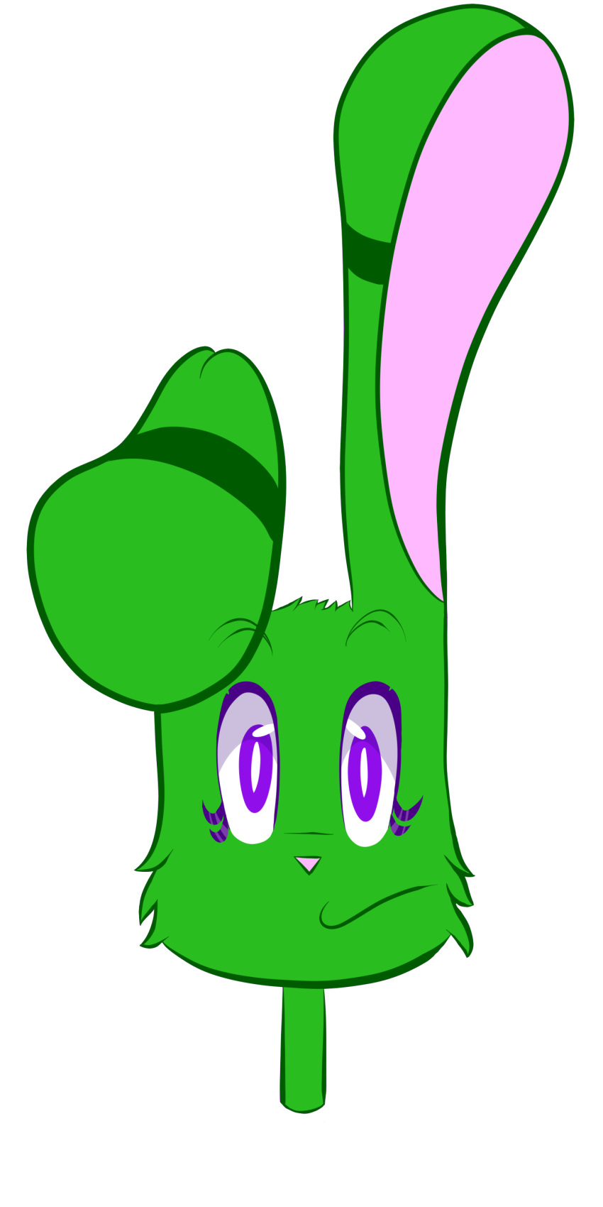 1:2 absurd_res anthro cheek_tuft digital_media_(artwork) domestic_cat eyelashes facial_tuft felid feline felis female floppy_ears fur gaytrac3r green_body green_fur green_whiskers headshot_portrait hi_res hybrid lagomorph leporid limes_(gaytrac3r) long_ears mammal pink_nose portrait purple_eyes rabbit simple_background solo tuft whiskers white_background