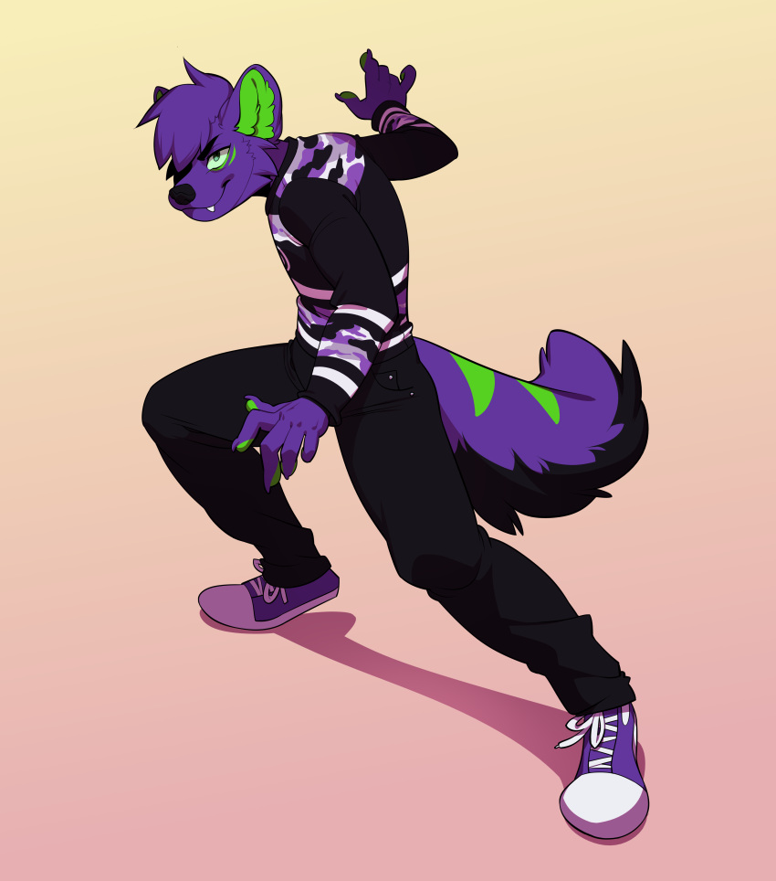 2019 5_fingers absurd_res anthro biped clothed clothing digital_media_(artwork) eyebrows eyelashes fingers footwear green_eyes hair hi_res male mammal mustelid musteline purple_hair shoes solo takiminada true_musteline weasel