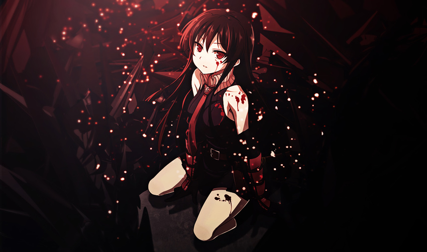 akame akame_ga_kill! black_hair blood dark long_hair photoshop red_eyes tie