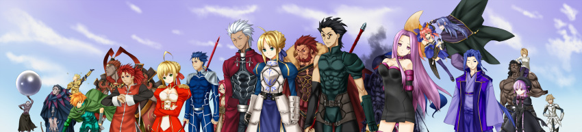 6+boys 6+girls absurdres archer_(fate) arcueid_brunestud artoria_pendragon_(fate) assassin_(fate/zero) bad_id bad_pixiv_id ball berserker_(fate/zero) blonde_hair company_connection crossover cu_chulainn_(fate) cu_chulainn_(fate/stay_night) diarmuid_ua_duibhne_(lancer)_(fate) everyone fate/extra fate/stay_night fate/zero fate_(series) francis_drake_(fate) gawain_(fate) gilgamesh_(fate) gilles_de_rais_(caster)_(fate) heracles_(fate) highres iskandar_(fate) li_shuwen_(fate) li_shuwen_(young)_(fate) lu_bu_(fate) medea_(fate) medusa_(fate) medusa_(rider)_(fate) multiple_boys multiple_girls needle_(needlebomb) nero_claudius_(fate) nero_claudius_(fate/extra) nursery_rhyme_(fate) robin_hood_(fate) saber_(fate) sasaki_kojirou_(fate) tamamo_(fate) tamamo_no_mae_(fate/extra) tsukihime type-moon volumen_hydragyrum_(fate) wide_image