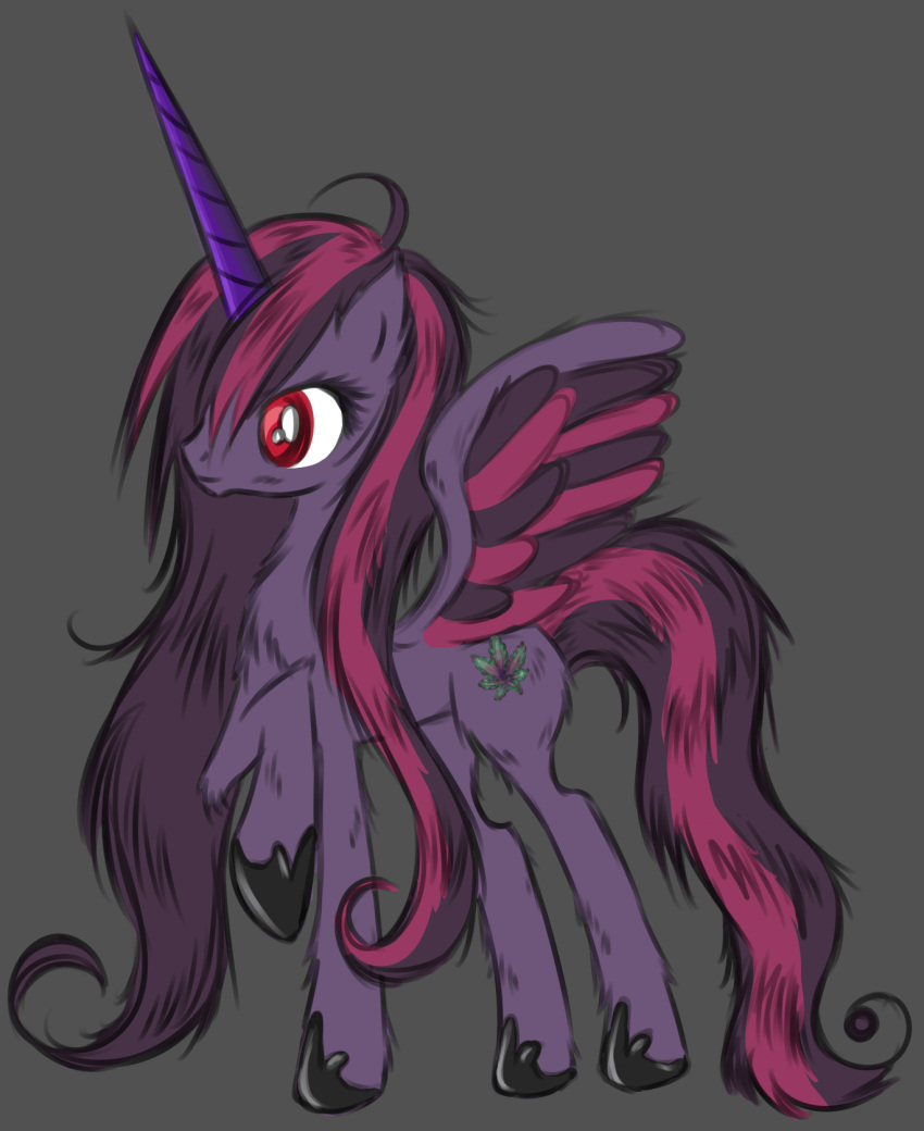 alicorn equid equine feathered_wings feathers female feral hasbro hi_res horn mammal my_little_pony mythological_creature mythological_equine mythology patchouli_kush red_eyes simple_background sleepymomo solo wings