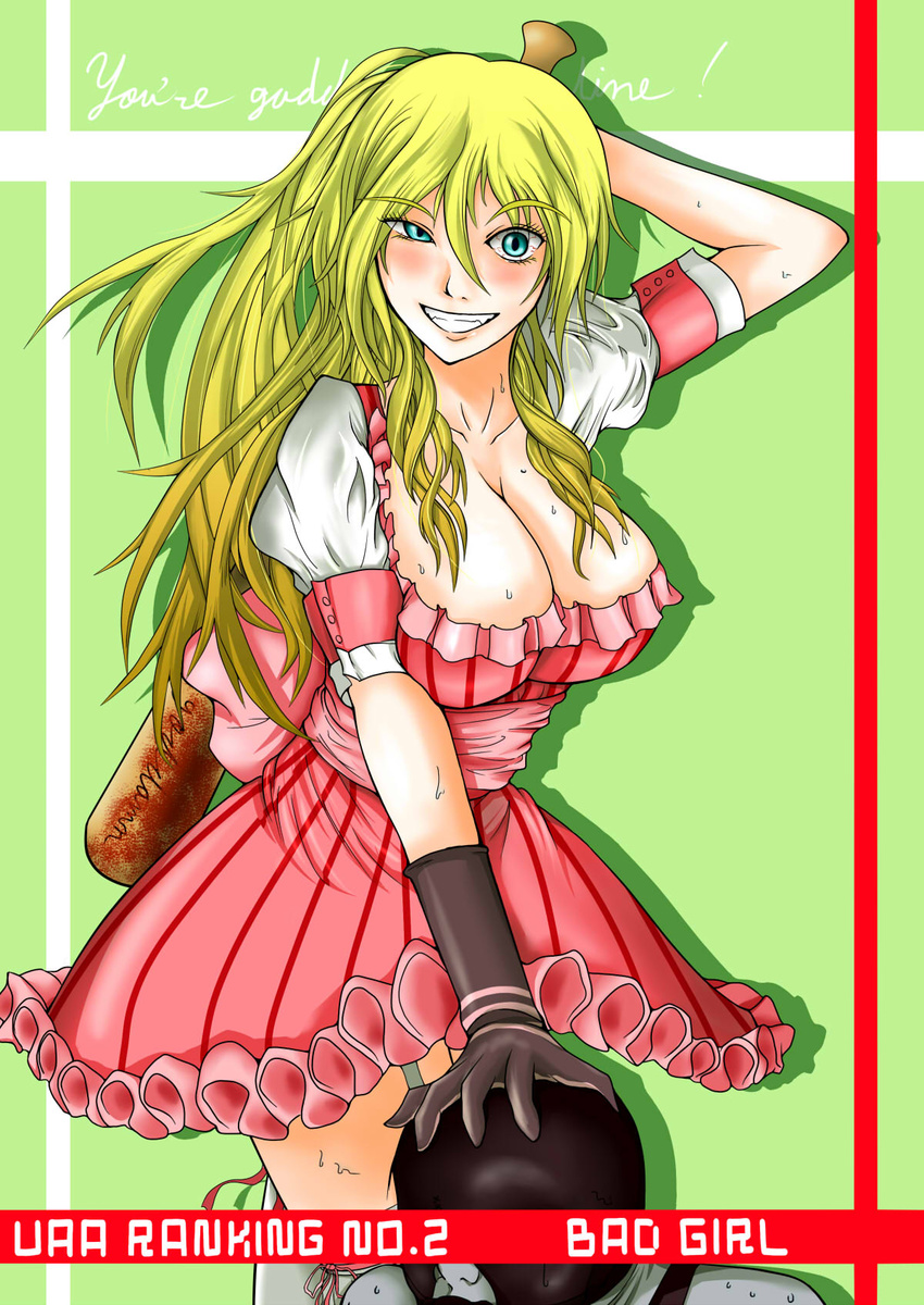 bad_girl blonde_hair breasts grasshopper_manufacture highres long_hair no_more_heroes smile