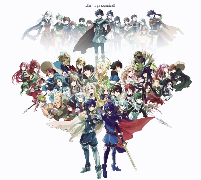 6+boys 6+girls alm_(fire_emblem) anna_(fire_emblem) annotated armor bald basilio_(fire_emblem) black_hair blonde_hair blue_eyes blue_hair blue_scarf bow braid brown_hair celica_(fire_emblem) cherche_(fire_emblem) chrom_(fire_emblem) circlet commentary_request cordelia_(fire_emblem) dark_skin diagonal_bangs donnel_(fire_emblem) drill_hair eirika_(fire_emblem) eliwood_(fire_emblem) emmeryn_(fire_emblem) ephraim_(fire_emblem) eyepatch falchion_(fire_emblem) fire_emblem fire_emblem:_genealogy_of_the_holy_war fire_emblem:_mystery_of_the_emblem fire_emblem:_path_of_radiance fire_emblem:_radiant_dawn fire_emblem:_the_binding_blade fire_emblem:_the_blazing_blade fire_emblem:_the_sacred_stones fire_emblem:_thracia_776 fire_emblem_awakening fire_emblem_gaiden flavia_(fire_emblem) frederick_(fire_emblem) gaius_(fire_emblem) green_eyes green_hair gregor_(fire_emblem) grey_hair hair_ornament hair_ribbon hairbow hat headband hector_(fire_emblem) high_ponytail ike_(fire_emblem) kellam_(fire_emblem) leif_(fire_emblem) libra_(fire_emblem) lissa_(fire_emblem) lon'qu_(fire_emblem) long_hair lucina_(fire_emblem) lyn_(fire_emblem) maribelle_(fire_emblem) marth_(fire_emblem) marth_(fire_emblem_awakening) mask micaiah_(fire_emblem) miriel_(fire_emblem) multiple_boys multiple_girls nowi_(fire_emblem) olivia_(fire_emblem) panne_(fire_emblem) pantyhose pink_hair pointy_ears polearm ponytail red_hair ribbon ricken_(fire_emblem) robin_(female)_(fire_emblem) robin_(fire_emblem) robin_(male)_(fire_emblem) roy_(fire_emblem) say'ri_(fire_emblem) scarf seliph_(fire_emblem) shirori_(maremitu) short_hair short_twintails sigurd_(fire_emblem) spear stahl_(fire_emblem) sully_(fire_emblem) sumia_(fire_emblem) sword tharja_(fire_emblem) tiki_(adult)_(fire_emblem) tiki_(fire_emblem) twin_braids twintails vaike_(fire_emblem) virion_(fire_emblem) weapon witch_hat yellow_eyes