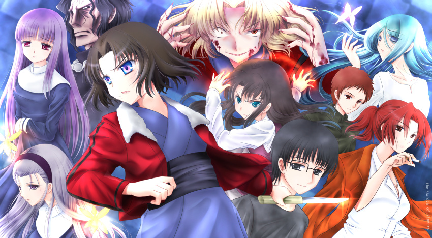 4boys 6+girls absurdres aozaki_touko araya_souren asagami_fujino bad_anatomy bad_id bad_pixiv_id black_hair blonde_hair brown_hair chize enjou_tomoe everyone fujou_kirie highres kara_no_kyoukai kokutou_azaka kokutou_mikiya long_hair multiple_boys multiple_girls ouji_misaya purple_hair red_hair ryougi_shiki shirazumi_lio