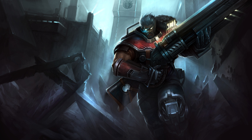 all_male armor gray_hair gun hanshu league_of_legends malcolm_graves male short_hair weapon