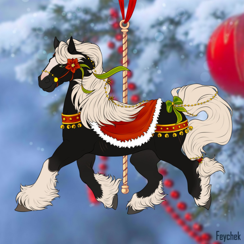 1:1 2018 accessory aidan_(apollo13) black_body black_fur bow_(feature) bow_accessory bow_ribbon detailed_background digital_media_(artwork) draft_horse equid equine feathering feral feychek flower fur furgonomics green_eyes grey_hooves harness hi_res hooves horse looking_at_viewer male mammal mane multicolored_body multicolored_fur plant quadruped ribbons saddle shire smile snow solo tail tail_accessory tail_bow tail_ribbon two_tone_body two_tone_fur white_body white_fur white_mane white_tail