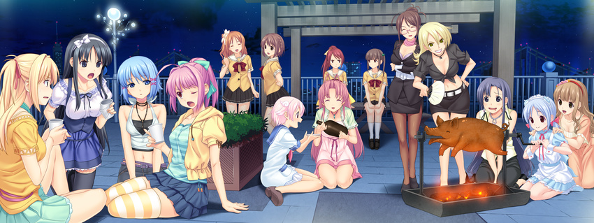 6+girls aoi_matsuri blonde_hair blue_hair brown_eyes brown_hair clean_one_(tropical_vacation) fukami_nagisa game_cg highres himuro_rikka hinata_hanabi kagurazaka_namine katakage_fuurin kitami_minamo koigakubo_chihaya koutaro long_hair minazuki_izumi mukou_ao mukou_aoi multiple_girls pig ponytail red_hair saotome_nagi short_hair striped striped_legwear striped_thighhighs suzukaze_hotaru takara_ichiko thighhighs tokoro_koran tropical_kiss tropical_vacation twinkle_(company) twinkle_soft