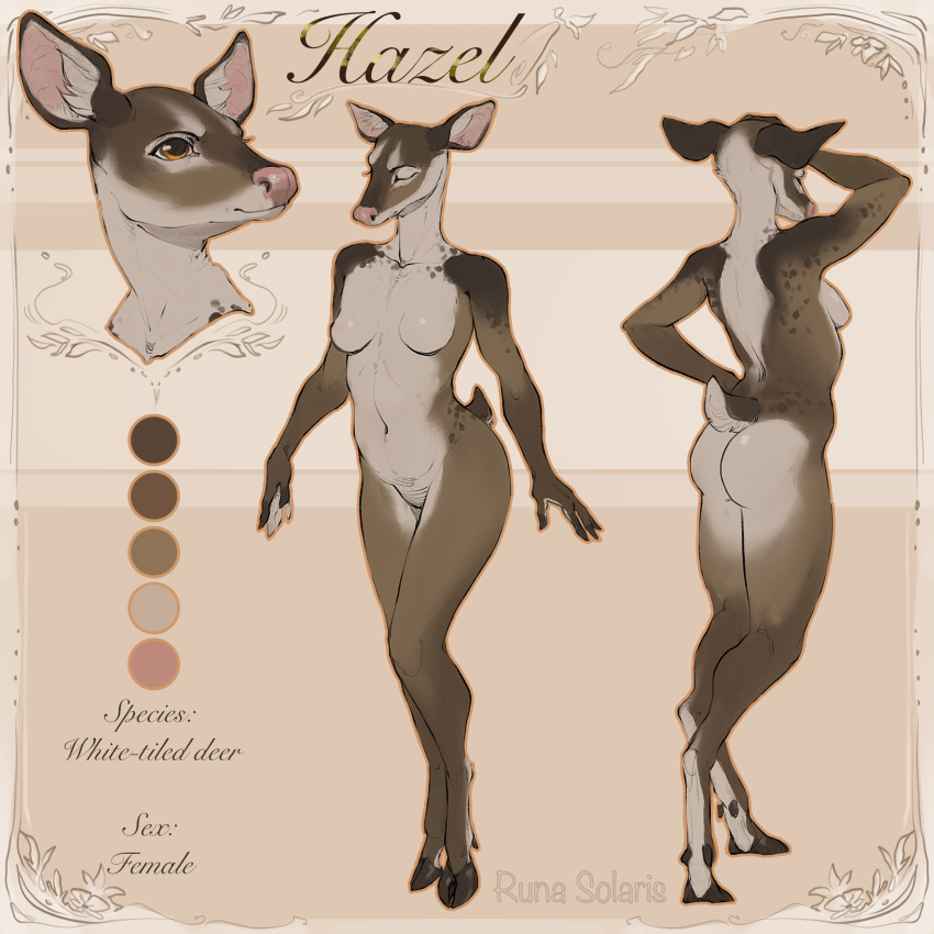 1:1 2021 absurd_res anthro breasts deer digital_media_(artwork) featureless_breasts featureless_crotch female hazel_(runa-solaris) hi_res mammal model_sheet nude runasolaris solo