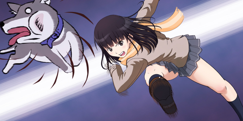 amagami argon_(argon18) ayatsuji_tsukasa bad_id bad_pixiv_id black_hair canine female kibito_high_school_uniform long_sleeves punt scarf school_uniform solo