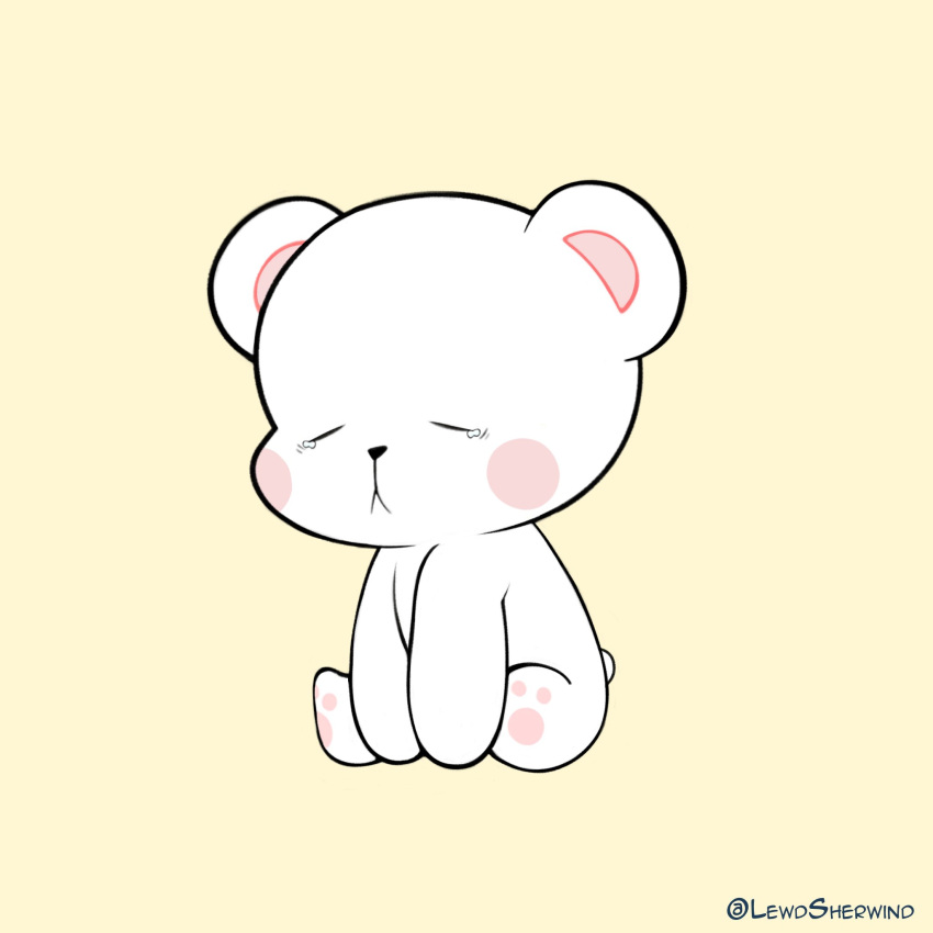 1:1 bear bodily_fluids crying fur hi_res mammal milk_(milkmochabear) milkmochabear pawpads paws pink_pawpads sad sherwind52 signature simple_background tail tears white_bear white_body white_fur