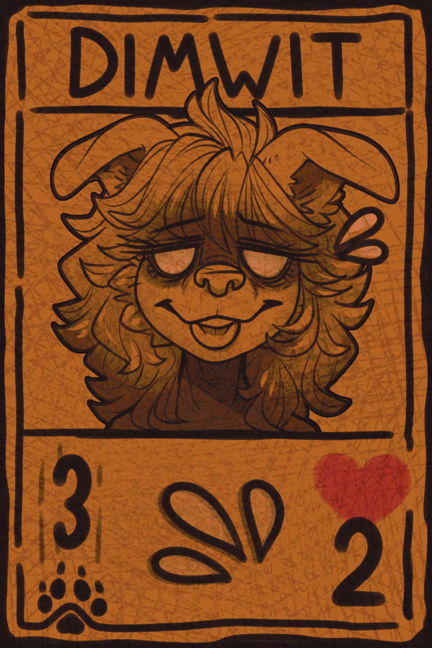 2022 absurd_res anthro blep canid canine canis card card_template digital_media_(artwork) dimmi_(character) dimwitdog domestic_dog empty_eyes female front_view hair headshot_portrait heart_symbol hi_res inscryption mammal meme portrait smile solo tongue tongue_out