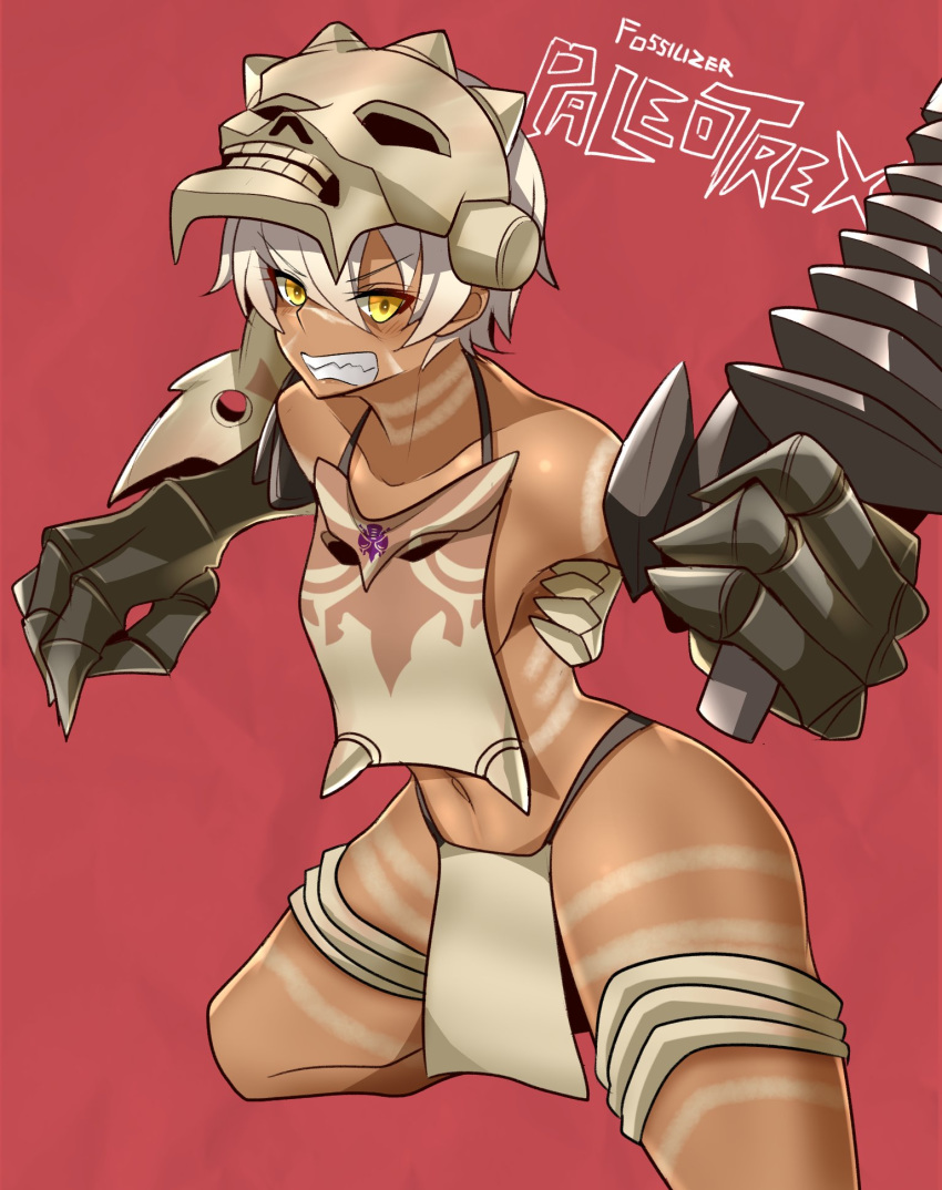 altronage character_name clenched_teeth dark-skinned_female dark_skin english_commentary female genderswap_(mtf) highres humanization looking_at_viewer mecha_musume paleotrex predacon rule_63 short_hair solo teeth transformers transformers:_war_for_cybertron_trilogy white_hair yellow_eyes