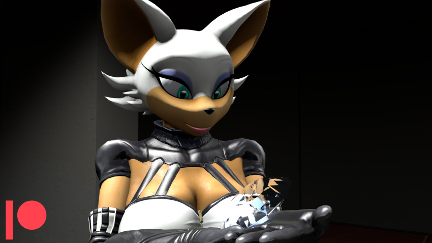 16:9 3d_(artwork) bat big_ears black_clothing clothing diamond_(gem) digital_media_(artwork) female gem gloves handwear hi_res holding_object latex latex_clothing mammal rouge_the_bat sega silverlion27 smile solo sonic_the_hedgehog_(series) warfare_machine warfare_rouge white_clothing widescreen zipper