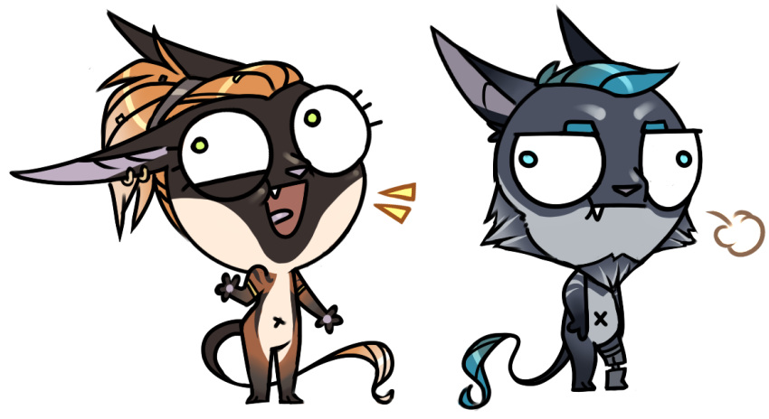 2023 acrador akilah_(rusty)_nahas alpha_channel annoyed anthro bat beard blue_eyes blue_hair brown_body brown_fur canid canine canis chibi derp_eyes digital_media_(artwork) duo ear_piercing ear_ring facial_hair fangs female fur ghorah_(hexo)_khar green_eyes grey_body grey_fur grumpy hair jackal long_hair long_tail male mammal navel nude orange_hair piercing prosthetic prosthetic_limb ring_piercing saoirsedeer tail tail_tuft talking_to_another teeth tongue tuft