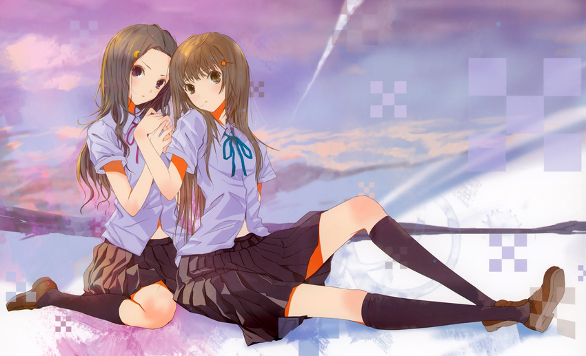 2girls brown_hair claris fuyuno_haruaki seifuku skirt tagme