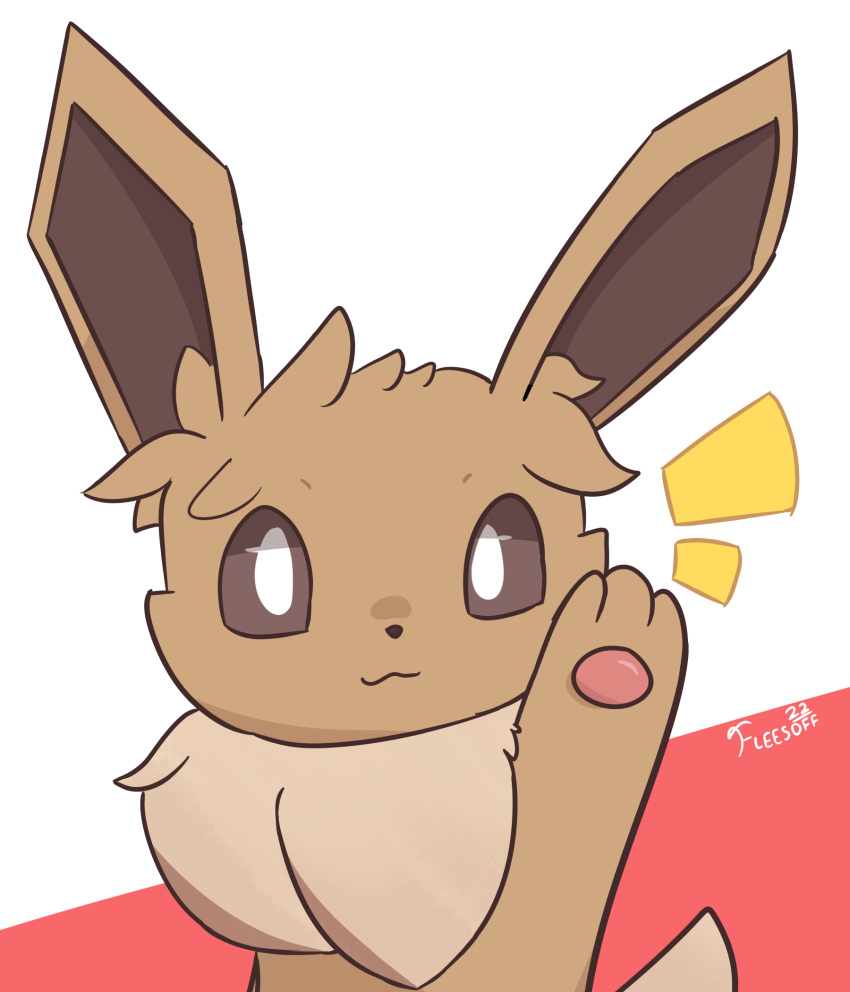 ambiguous_gender brown_body brown_eyes brown_fur digital_media_(artwork) eevee feral fleesoff fur generation_1_pokemon hi_res looking_at_viewer nintendo pokemon pokemon_(species) simple_background smile solo tail