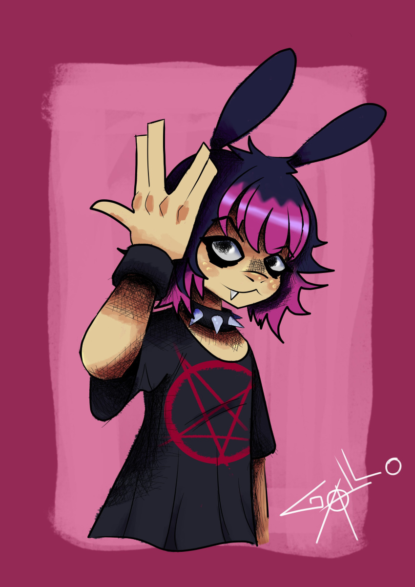 absurd_res alternative_fashion ambiguous_gender andromorph anthro black_hair dark emo female femboy fur gallo_gallego goth hair hi_res humanoid intersex lagomorph leporid male mammal pink_hair punk rabbit satanic satanism skinny solo tan_body tan_fur vampire