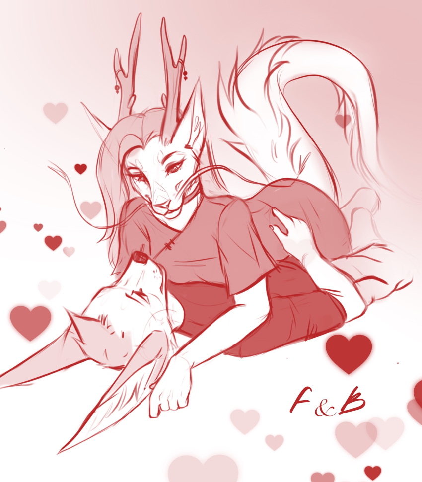 2020 anthro asian_mythology breasts canid canine clothed clothing digital_media_(artwork) dragon duo east_asian_mythology eastern_dragon felicia_cat female fennec_fox fox fur furred_dragon furred_scalie hi_res horn mammal mythological_creature mythological_scalie mythology scalie small_breasts smile tail true_fox