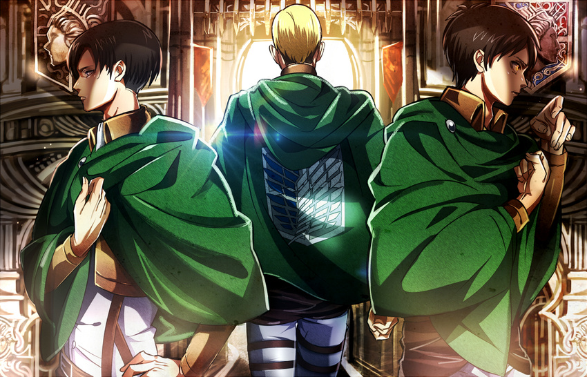 blonde_hair brown_hair cape eren_jaeger irvin_smith rivaille shingeki_no_kyojin yuna_(rutera)