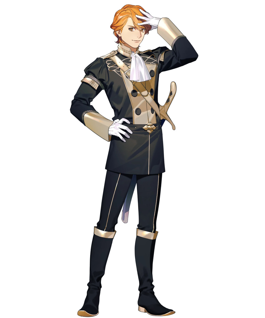 1boy belt boots epaulettes ferdinand_von_aegir fire_emblem fire_emblem:_three_houses fire_emblem_heroes full_body garreg_mach_monastery_uniform gloves highres male_focus non-web_source official_art orange_eyes orange_hair solo transparent_background