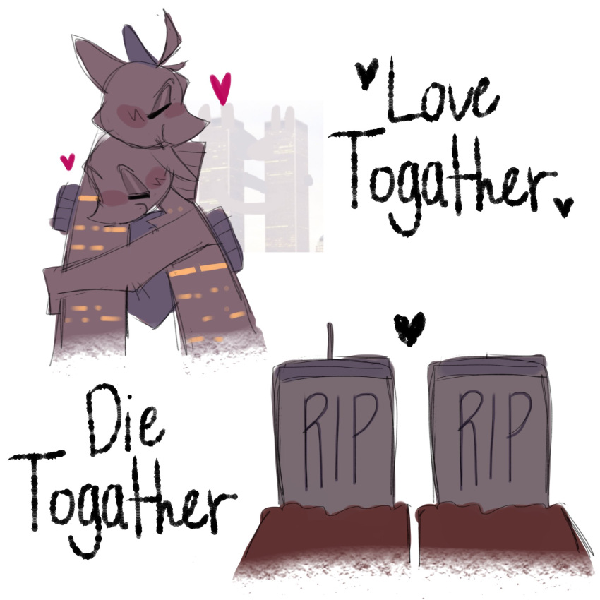 2024 9/11 animate_inanimate anthro blush blush_lines canid canine canis domestic_dog duo english_text fur grey_body grey_fur heart_symbol hi_res hug male mammal mimqmeowzers offscreen_death romantic romantic_couple slim_anthro slim_male text tombstone