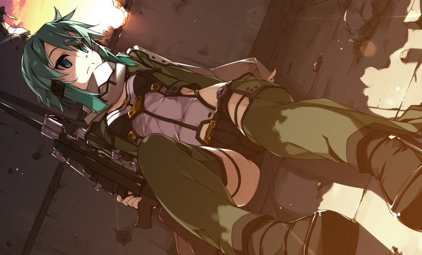 gun gun_gale_online shikei shino_asada sinon thighhighs weapon