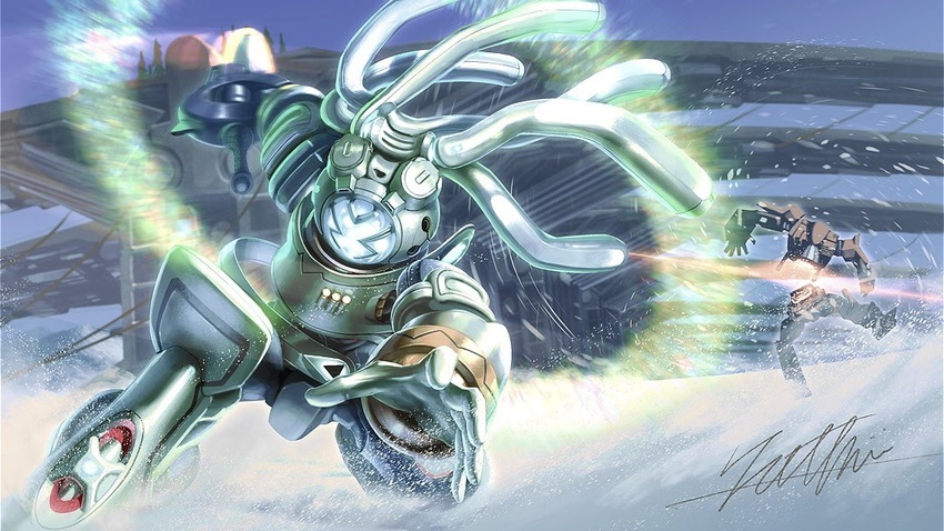 battle bisected dogozzo glowing holding holding_sword holding_weapon king_gainer lens_flare mecha mecha_focus no_humans open_hand overman_king_gainer robot science_fiction signature snow snowing sword totthii0081 weapon