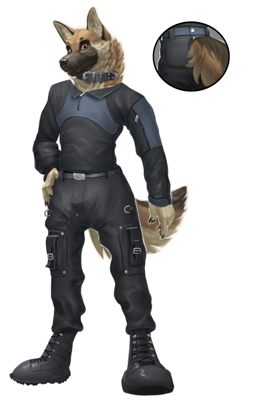 alpha_channel anthro athletic belt black_body black_bottomwear black_clothing black_fur black_nose black_pants black_shirt black_topwear boots bottomwear brown_body brown_eyes brown_fur canid canine canis cargo_pants clawed_fingers claws clothed clothing collar combat_boots combat_shirt cutaway digitigrade digitigrade_boots domestic_dog dsw7 footwear fully_clothed fur german_shepherd herding_dog hi_res krieg_gsd leather leather_collar long_sleeves looking_at_viewer male mammal pants pastoral_dog shirt solo tail tan_body tan_fur topwear