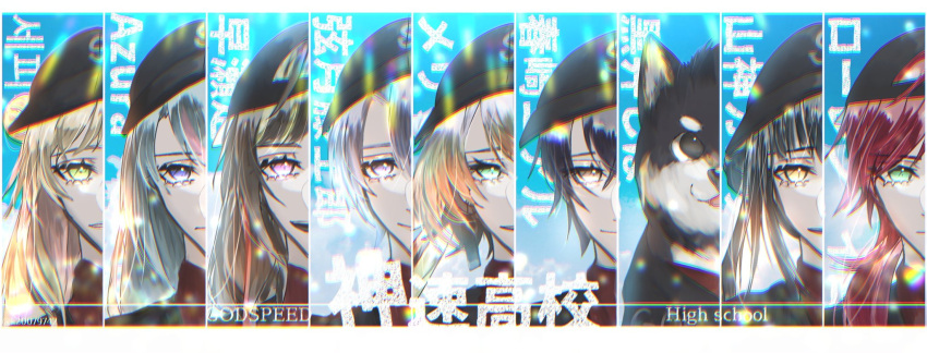 2boys 2others 4girls azura_cecillia bad_id bad_twitter_id baseball_cap black_eyes black_hair black_headwear blonde_hair blue_eyes blue_hair canine character_name column_lineup genzuki_toujirou green_eyes green_hair hair_bun harusaki_air hat hayase_sou higan_(k20079742) highres kuroi_shiba lauren_iroas melissa_kinrenka multicolored_hair multiple_boys multiple_girls multiple_others nijisanji nijisanji_id nijisanji_kr open_mouth orange_hair pink_hair purple_eyes purple_hair red_hair seffyna shiba_inu single_side_bun split_crop streaked_hair virtual_youtuber yamagami_karuta yellow_eyes