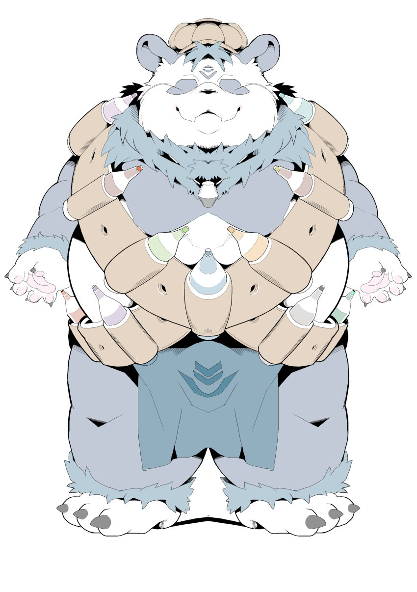 2022 absurd_res anthro asian_clothing bear belly black_nose blue_clothing blue_fundoshi blue_underwear clothing east_asian_clothing fundoshi giant_panda hi_res japanese_clothing kemono male mammal moobs overweight overweight_male paws sigenoya solo takotyutyu underwear white_body