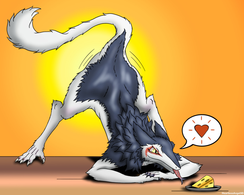 5:4 ass_up cheese dairy_products female food heart_symbol heartlessangel3d hi_res jack-o'_pose pose rain_silves sergal solo tail tongue tongue_out