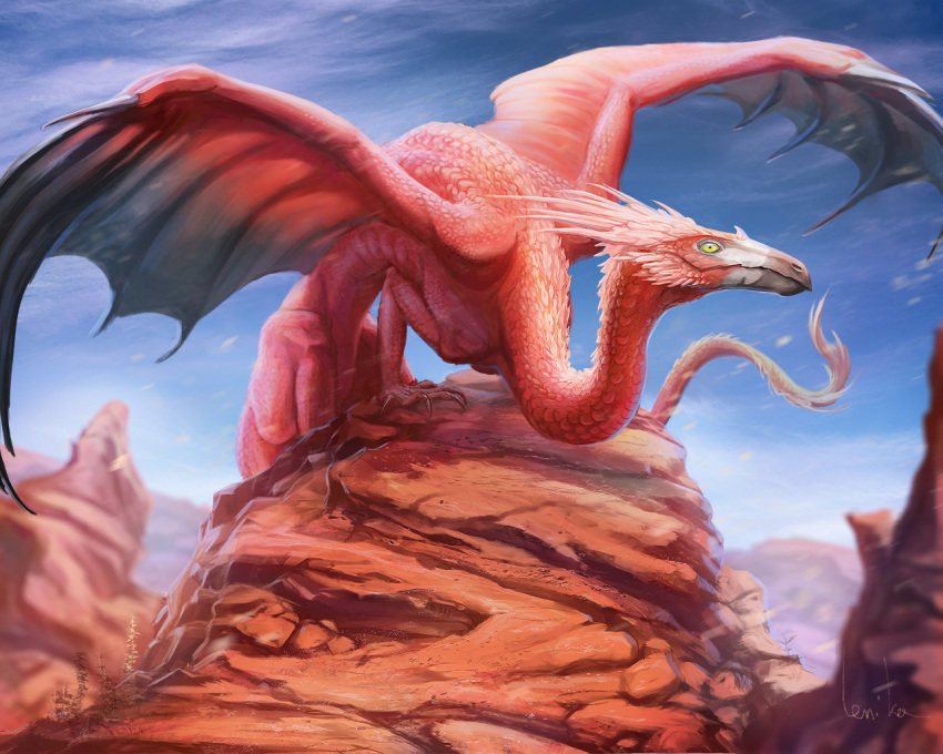 dragon fantasy female lenika male mythological_creature mythological_scalie mythology pink scalie solo