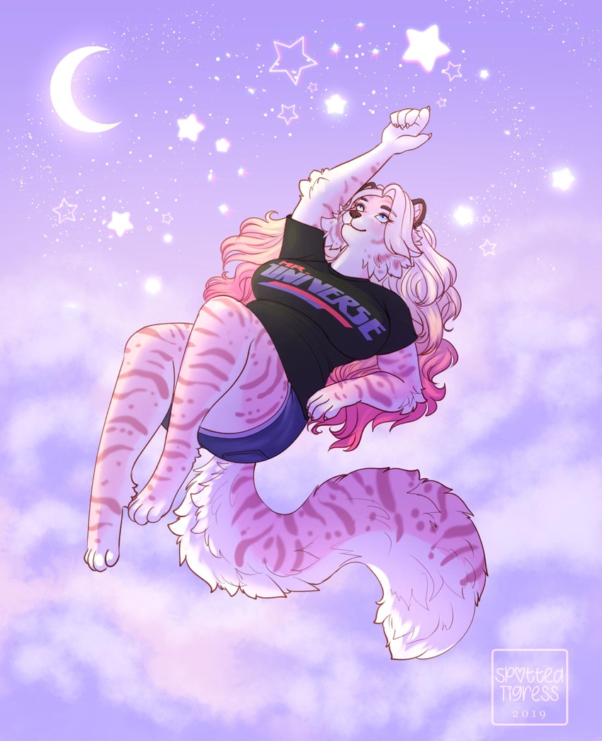 2019 anthro cartoon_network clothing cloud digital_media_(artwork) felid female hair hi_res mammal marzipan_(spottedtigress) moon pantherine shaded solo star steven_universe tiger tiggybloom