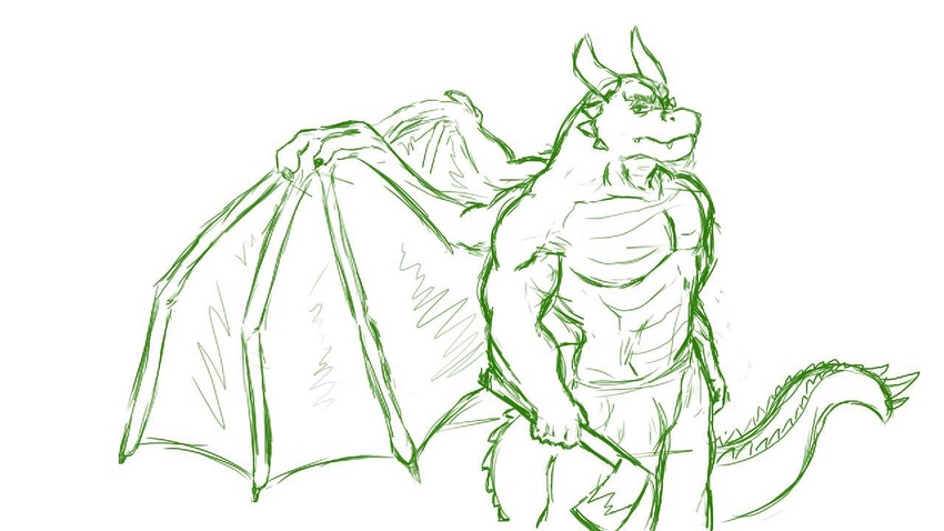 16:9 anthro axe bottomwear claws clothing dragon european_mythology grizard grumpy-lion horn male melee_weapon muscular muscular_anthro muscular_male mythological_creature mythological_scalie mythology pants scalie solo tail weapon western_dragon widescreen wings