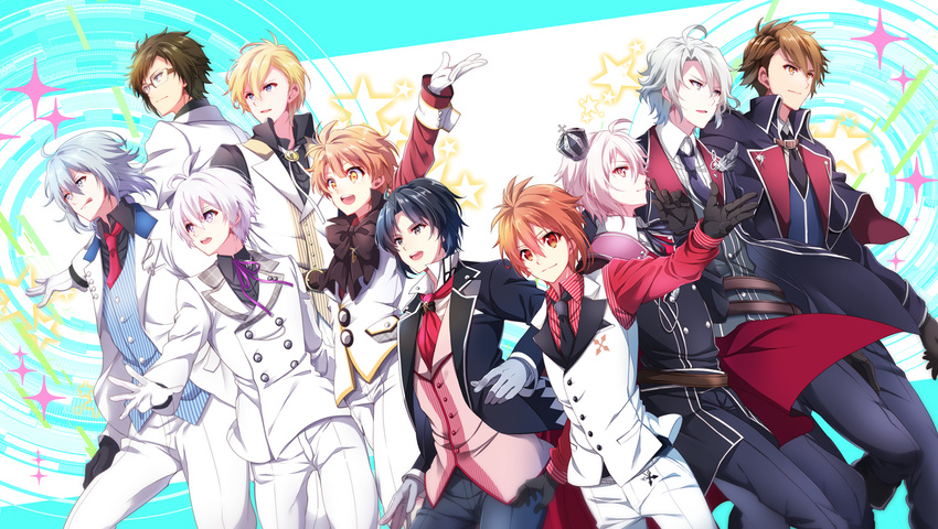 6+boys bad_id bad_pixiv_id black_hair blonde_hair blue_hair glasses green_hair highres idolish7 idolish7_(idolish7) izumi_iori izumi_mitsuki kujou_tenn kuroki_natsu male_focus multiple_boys nanase_riku nikaido_yamato orange_hair osaka_sougo rokuya_nagi sparkle trigger_(idolish7) tsunashi_ryuunosuke white_hair yaotome_gaku yotsuba_tamaki