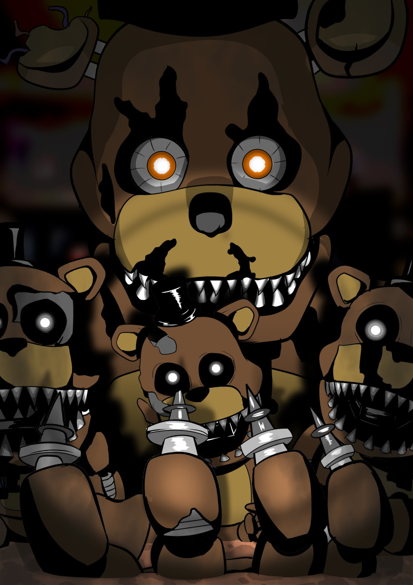 2018 absurd_res animatronic anthro five_nights_at_freddy's five_nights_at_freddy's_4 freddies freddles_(fnaf) glowing glowing_eyes group hi_res machine nightmare_freddy_(fnaf) robot scottgames shu_20625