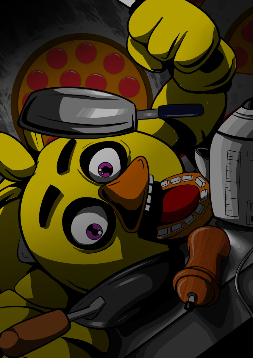 2018 absurd_res animatronic avian bird chica_(fnaf) chicken digital_media_(artwork) five_nights_at_freddy's galliform gallus_(genus) hi_res machine phasianid robot scottgames shu_20625 simple_background solo