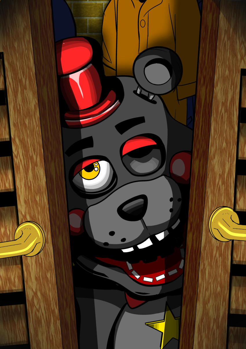 2018 absurd_res animatronic anthro bear clothing digital_media_(artwork) five_nights_at_freddy's freddy_fazbear's_pizzeria_simulator hat headgear headwear hi_res lefty_(fnaf) machine mammal robot scottgames shu_20625 simple_background solo top_hat