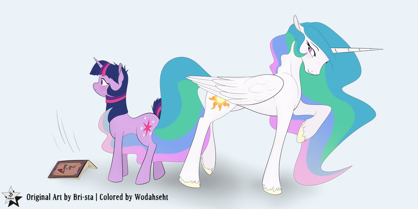 2015 2:1 absurd_res alicorn alpha_channel book bri-sta cutie_mark duo english_text equid equine feathered_wings feathers female feral friendship_is_magic fur hair hasbro hi_res horn long_hair mammal multicolored_hair my_little_pony mythological_creature mythological_equine mythology princess_celestia_(mlp) purple_body purple_eyes purple_fur purple_hair simple_background teasing text twilight_sparkle_(mlp) two_tone_hair unicorn white_body white_fur wings wodahseht