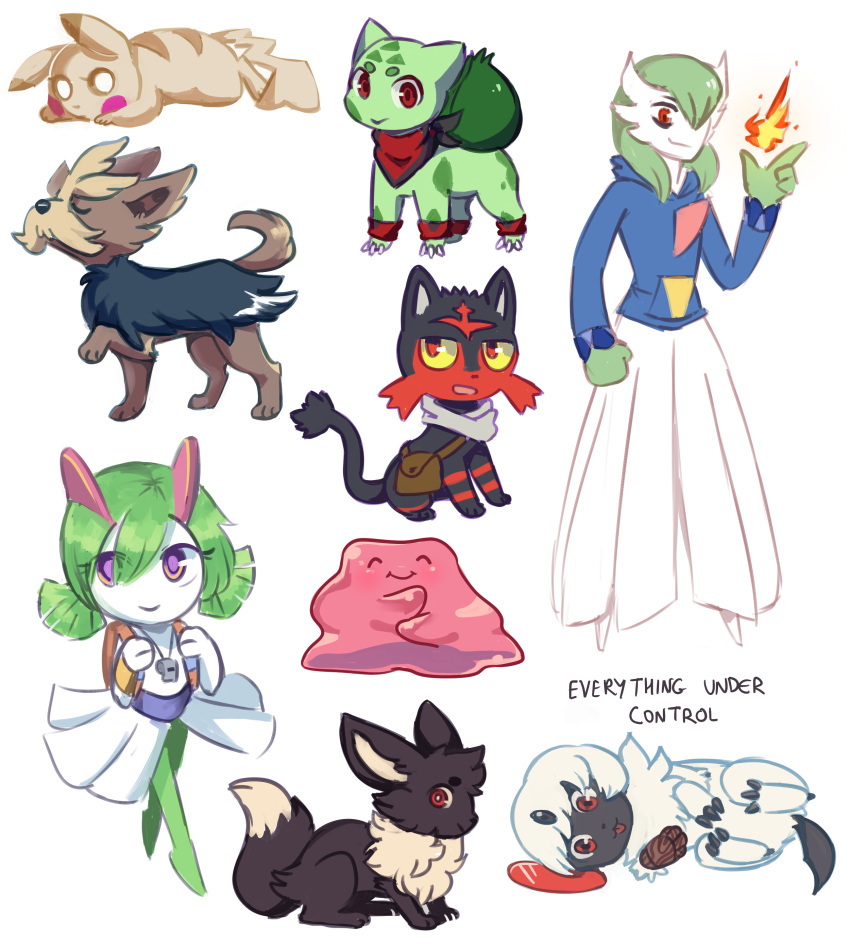 2018 absol absurd_res ambiguous_gender bag biped black_nose black_text bulbasaur canid canine cheek_spots claws closed_eyes closed_smile digital_media_(artwork) ditto_(pokemon) eevee english_text eyelashes feral fingers fire flavia-elric fluffy fluffy_tail forehead_gem fur gardevoir gem generation_1_pokemon generation_3_pokemon generation_5_pokemon generation_7_pokemon goo_creature green_body green_hair group hair herdier hi_res horn humanoid kirlia litten lying mammal mouth_closed neck_tuft nintendo on_front on_ground on_side open_mouth paws pikachu pink_body pokemon pokemon_(species) pokemon_mystery_dungeon pupils purple_pupils quadruped red_cheeks red_eyes red_horn simple_background smile spike_chunsoft standing tail text tongue translucent translucent_hair tuft whistle_(object) whistle_around_neck white_background white_body white_fur white_pupils white_sclera yellow_body yellow_eyes yellow_sclera yellow_tail