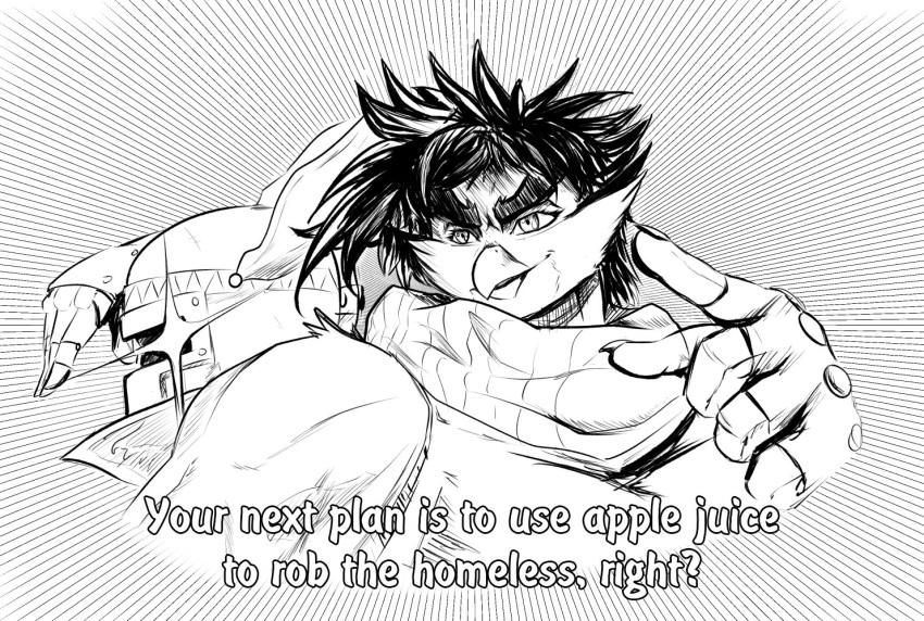 ambiguous_species anthro armor avian beak bird black_and_white digital_drawing_(artwork) digital_media_(artwork) duo english_text hatching_(art) humanoid jojo's_bizarre_adventure joseph_joestar male meme monochrome owl pose sabrotiger scarf shaded shammy text