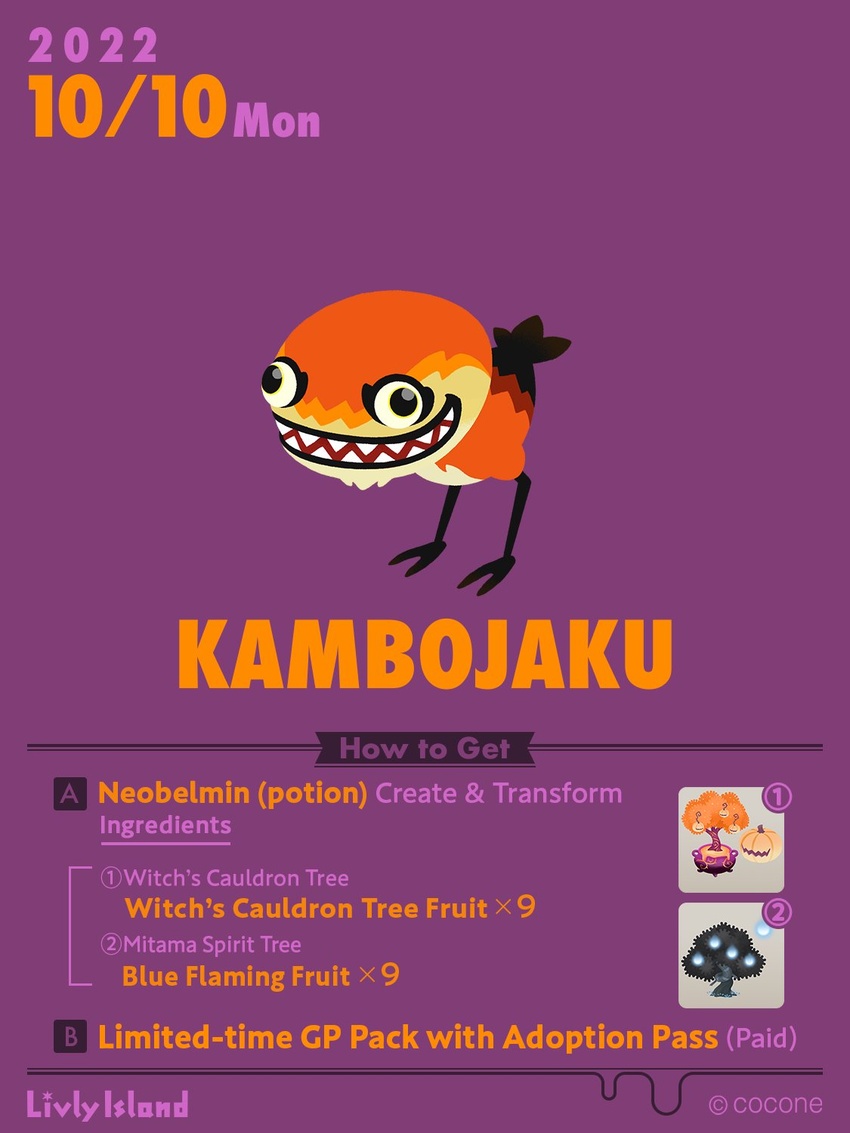 3:4 ambiguous_gender biped bird_legs black_legs cocone countershading english_text feral fur hi_res kambojaku_(livly) livly_(species) orange_body orange_fur purple_background sharp_teeth simple_background solo tan_body tan_countershading teeth text