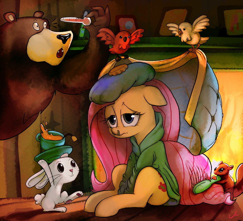 2017 absurd_res angel_(mlp) avian bear beverage bird bodily_fluids docwario equid female fluttershy_(mlp) friendship_is_magic group hasbro hi_res lagomorph leporid mammal my_little_pony rabbit snot tea