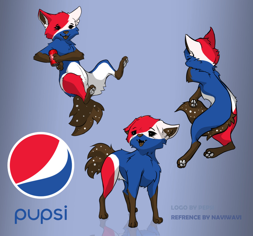 absurd_res alternate_species ambiguous_gender canid canine canis coca-cola domestic_dog fan_character feral fur furrification hi_res mammal model_sheet naviwavi pepsi personification pupsi solo teeth young young_feral