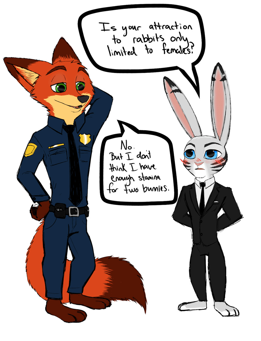 2_frame_animation animated anthro blue_eyes blush canid canine clothed clothing disney duo english_text fox fur green_eyes grey_body grey_fur hi_res jack_savage lagomorph leporid male mammal nick_wilde police police_uniform progressoftomorrow rabbit red_body red_fox red_fur short_playtime simple_background text true_fox uniform white_background zootopia