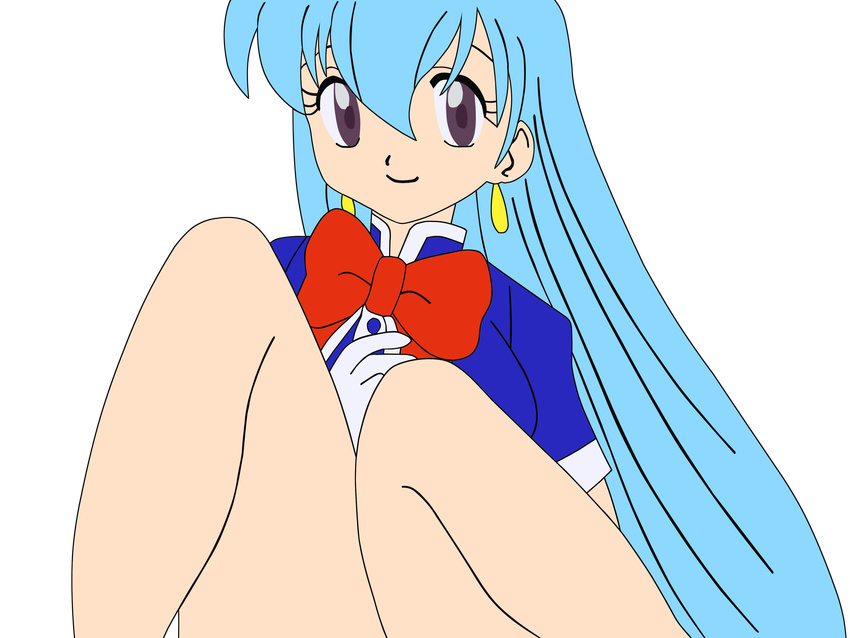 absurdres aqua_hair dress female flat_color highres legs long_hair photoshop purple_eyes short_dress simple_background smile solo stewardess tenjouin_katsura thighs vector vector_trace yat yat_anshin!_uchu_ryokou yat_anshin_uchuu_ryokou