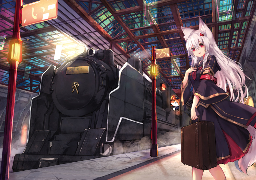 animal building foxgirl haik long_hair original red_eyes tail train white_hair