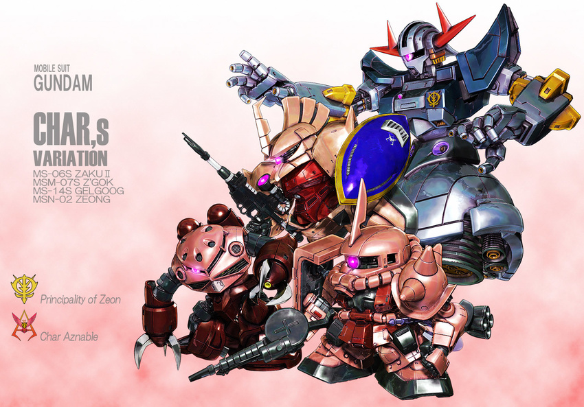 a_mituhashi beam_rifle chibi energy_gun gelgoog gun gundam machine_gun mobile_suit_gundam sd_gundam shield weapon z'gok zaku_ii zaku_ii_s_char_custom zeong