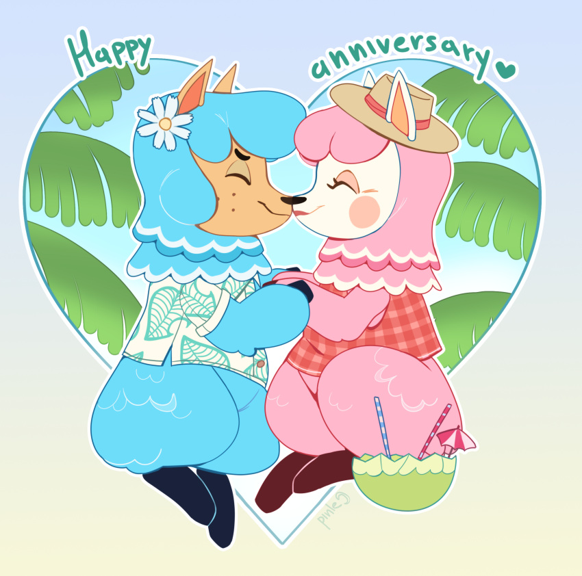 absurd_res alpaca animal_crossing anthro camelid cyrus_(animal_crossing) duo female heart_symbol hi_res husband_and_wife male male/female mammal married_couple nintendo nuzzling pinle reese_(animal_crossing)