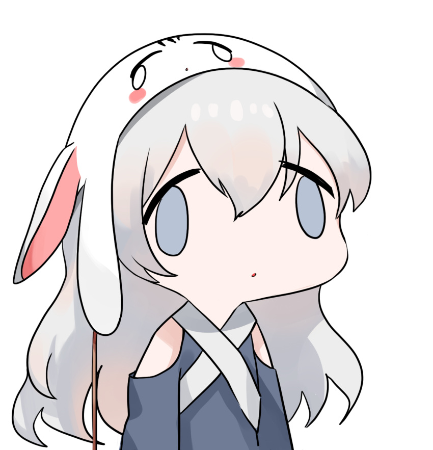 :o animal_ears animal_hat bad_id bad_pixiv_id blue_dress blue_eyes chibi clothing_cutout commentary_request cropped_torso dokomon dress face_of_the_people_who_sank_all_their_money_into_the_fx_(meme) fake_animal_ears female girls'_frontline grey_hair hair_between_eyes hat highres korean_commentary long_hair looking_at_viewer meme parted_lips ribeyrolles_(girls'_frontline) shoulder_cutout solo transparent_background upper_body very_long_hair white_hat